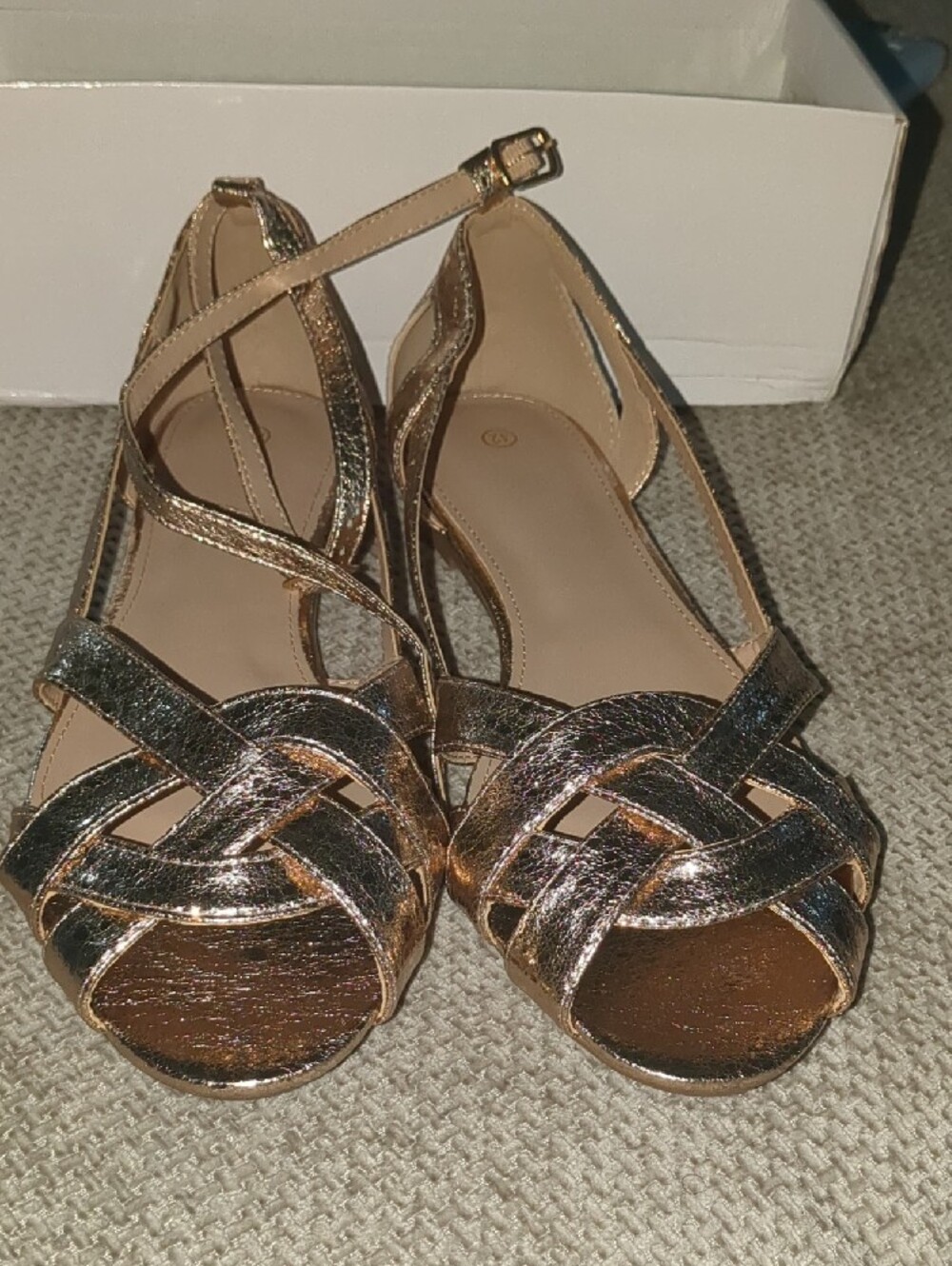SHEIN Metallic Rose Gold Crisscross Slingback Sandals